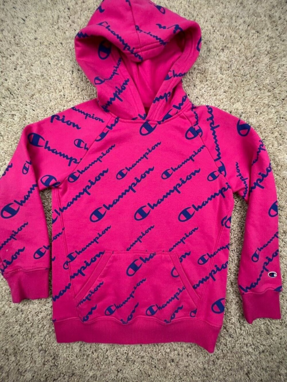 Champion Womens Hoodie Sweatshirt Medium Athletic Fit Pink All Over Print